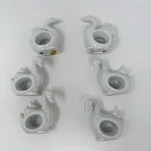 Vintage Action White Porcelain Swan Geese Napkin Rings Set of 6